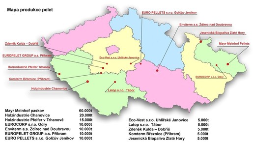 Mapa produkce pelet