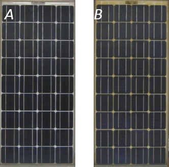 Obr. 3: Solrn moduly s rozdlnou barvou flie EVA A – (A5-13), B – (A5-07)