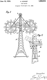 Patentov listina vcerotorov vtrn elektrrny H. Honnefa z r. 1934