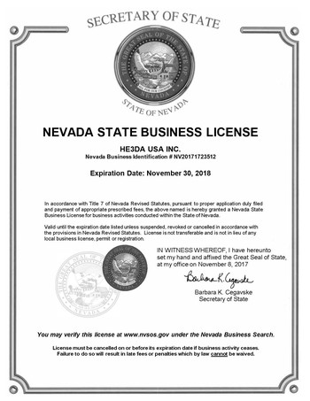 Obchodn licence sttu Nevada
