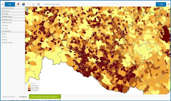 Obr. 6. Zobrazení charakteristik výměry orné půdy na 1 obyvatele (ha/obyvatel) pomocí kartogramu