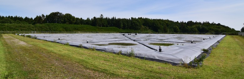 Akumulační bazén solárního systému u Dronninglundu, krytý černou fólií, foto © TZB-info